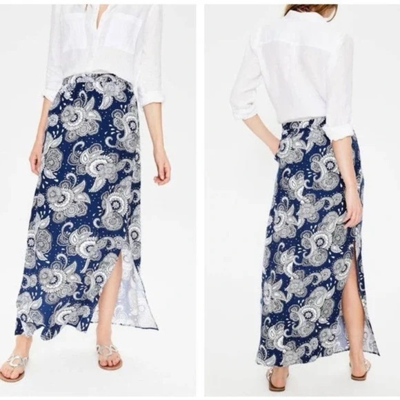 Boden Dresses & Skirts - Boden Juliette Maxi Skirt Blue Paisley Garden Summer Vacation Side Slit Cupro 16